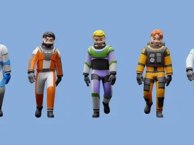 Cartoon characters astronauts Low-poly 3D model
