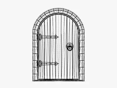 Medieval Wooden Door with Iron Hinges Low-poly 3D model