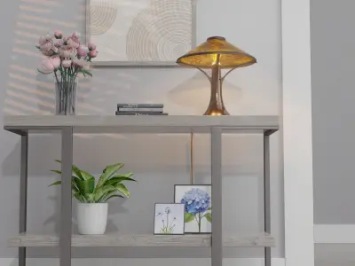 Entry or living room console table with accessories 3D model