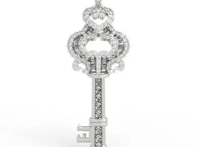 Exquisite Vintage Key Charm Diamond Pendant 3D print model