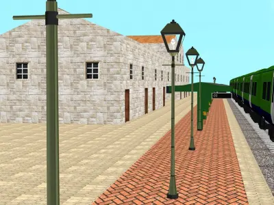 Railway Station Platform 3D Model with Train Simulation 2025 Low-poly 3D model