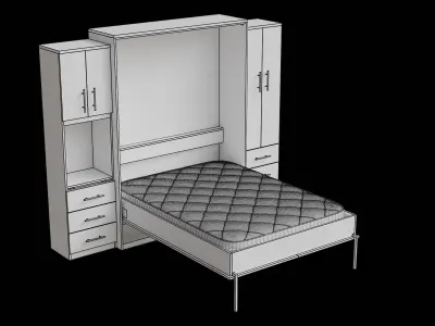 White Cabinet Light Brown Wood Wall Bed Opened Low-poly 3D model
