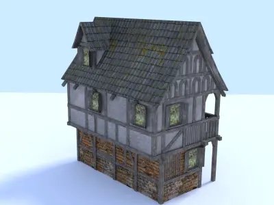 Medieval city house Low-poly 3D model