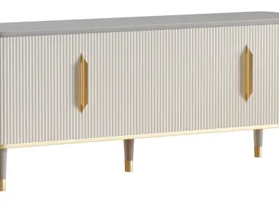 Off White Contemporary TV Stand 4 Doors 3D model