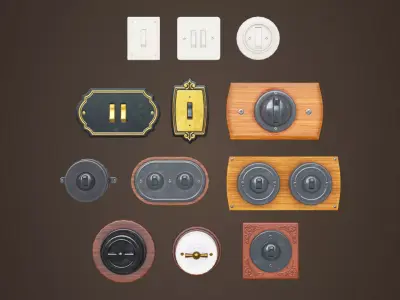 Vintage light switches Model set Low-poly 3D model