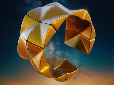 TriFold Quantum Ring - Futuristic Customizable Sci-Fi Jewelry 69 3D print model