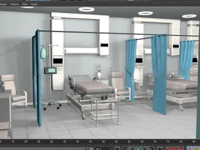 Hospital ward scene and corridor 3D model
