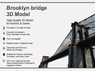 Brooklyn Bridge  new york Low-poly 3D model