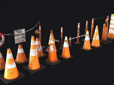 Traffic Cones Set Low-poly 3D model