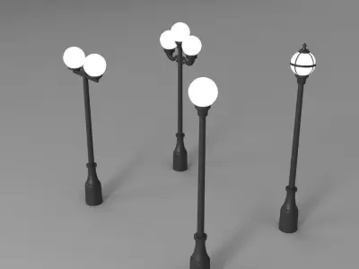16 Low-Poly Street Lights Low-poly 3D model