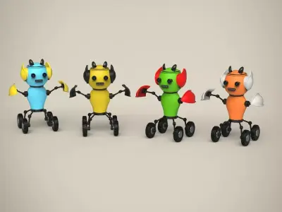 Robots four toy on wheels 3D model