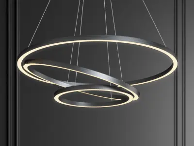 Capella Black Gold 3 Ring Chandelier 3D model