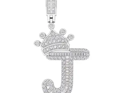 Crown Initial  J  Letter Pendant 3D print model