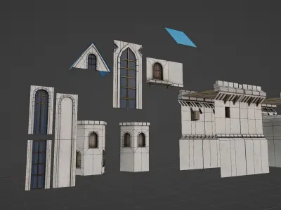 modular medieval building parts with 4k pbr textures  Low-poly 3D model