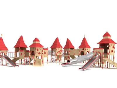 Forest castle wooden playground set 3D model