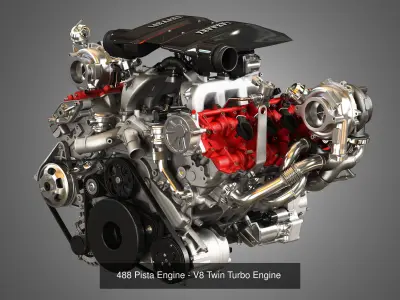 488 GTB - 488 Pista Engines - V8 Twin Turbo Engines 2 in 1 3D Model Pack