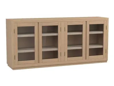 Lemy Rustic Lodge Brown Wood Clear Glass Rectangular 4 Door 3D model