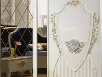 bedroom with ornate doors and mirrors 3D model