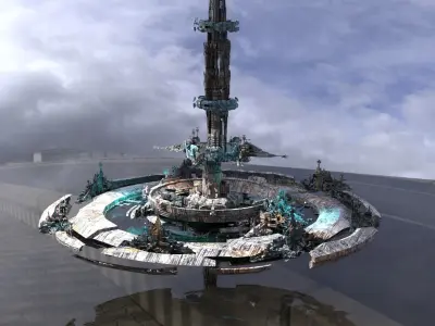 Cloud City Ringed city hub Low-poly 3D model