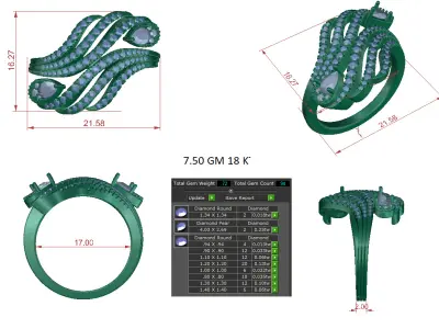 Women Ring  Render 3dm STL OBJ FBX Details 3D print model 375