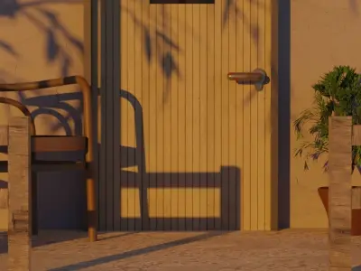 Porch with chairs and pots Low-poly 3D model