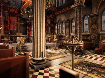 Church 3 interior of Low-poly 3D model