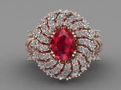 Ruby Ovel Rose Gold Women Diamond Ring 3D print model 3D print model
