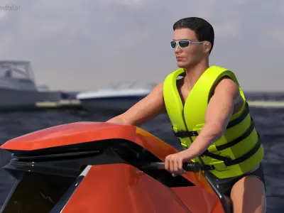  SeaRacer Jet Ski with Rider in Life Jacket 