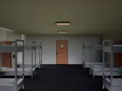 Military Base  Barracks Building et Interior Dormitory  FBX  Low-poly 3D model