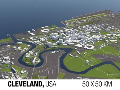 Cleveland 50x50km City Map 3D model