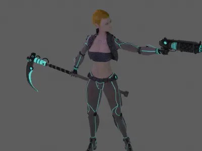 CYBORG gun with lights Low-poly 3D model