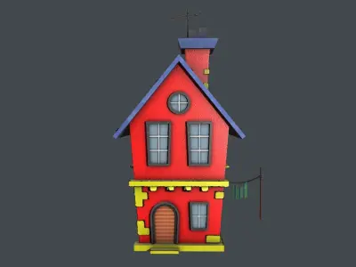 Stylized Rural Brick House Low-poly 3D model