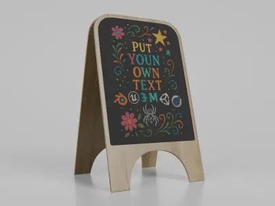 Customizable Modern Wooden A-Frame Chalkboard Sign Low-poly 3D model