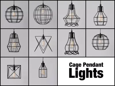 Industrial Cage Pendant Lights 3D model
