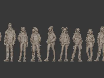 Street style figure set for diorama 3D print model