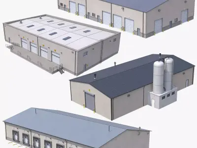 4 PBR Industrial Buildings Collection 3D Model Pack