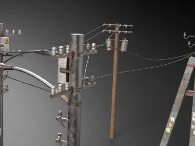 Utility poles collection Low-poly 3D model