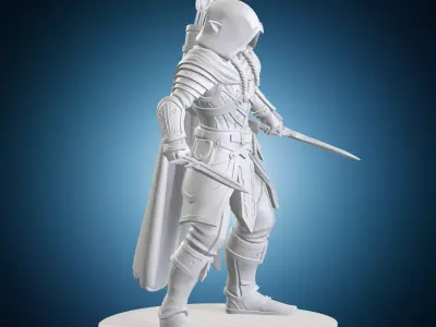 Elven Assassin Fantasy RPG Miniature On Base Holding Dagger 3D print model