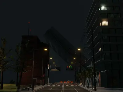 Destroyed city square Low-poly 3D model