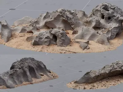 3x BEACH ROCKS scanned assets high quality 8K textures 3D model