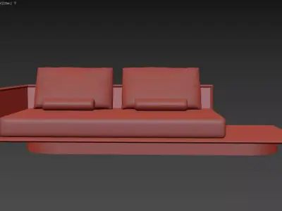 Modern Rattan-Accented Wooden Sofa 3D Model 3D model