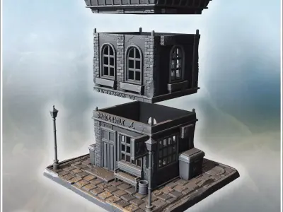 Barbershop with arched windows brick walls rooftop details and s 3D print model