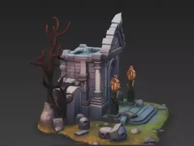 Haunted Crypt 3D Model - Stylized Gothic Graveyard Environment  3D model