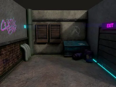 Back Alley Backdrop - Neon Cyberpunk Scenery - Full Perm Low-poly 3D model