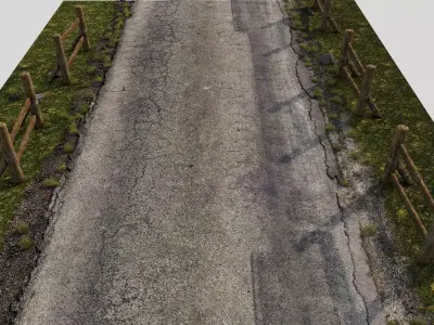 Fenced village roads Low-poly 3D model