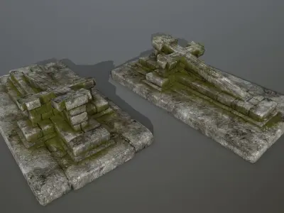 tombstone set two tombstones Low-poly 3D model