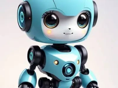 Cute Blue Robot 3D Model Big Eyes Friendly Smile Design Low-poly 3D model