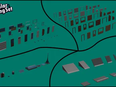 Modular Building Set Low-poly 3D model