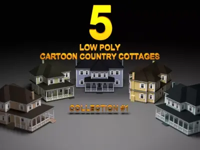 5 low poly cartoon country cottages Low-poly 3D model