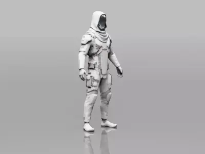 Bounty Hunter character with Futuristic Gun Low Poly Low-poly 3D model